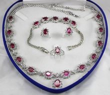 Nobility jewelry choker natural Natural Rose Red zircon necklace 18 "bracelet 7.5" Earring Ring +box Grad  Plated 2024 - buy cheap