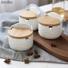 NOOLIM-caja de condimentos Zakka de estilo japonés, tapa Simple de bambú, tarros de cerámica, vinagrera con cuchara 2024 - compra barato