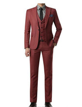 Wine red Suit Custom Made Wedding Suits With Pants Mens Tuxedos Grooms Shawl Black Lapel One Button( jacket+Pants+vest+tie) 2024 - buy cheap