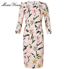 Moaa Yina Fashion Designer Runway dress Spring Summer Women Dress Long sleeve lily Floral-Print Elegant Slim Dresses 2024 - buy cheap