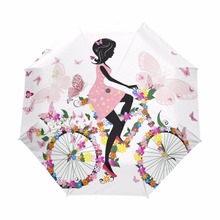 Женский зонт с романтическими бабочками на велосипеде, три складных автоматических зонта, Зонт от дождя и солнца для путешествий 2024 - купить недорого