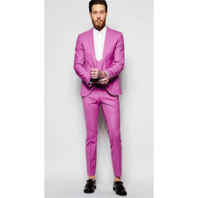 Custom Made Hot Pink Slim Fit Men's Wedding Suits Groom Tuxedos Best Man Prom Party Suits Men Suits (Jacket+Vest+Pants) 2024 - buy cheap