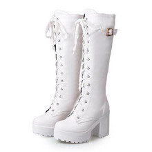 New fashions in winter tall and thick with Martin boots English wind leather tie high heel women boots 2024 - buy cheap