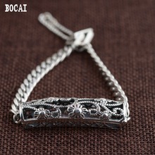 S925 solid silver antique style female new product hollow curved tube open bracelet gift 2024 - buy cheap