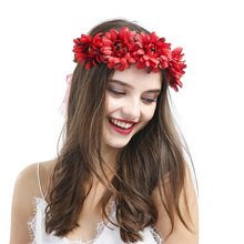 Boho Cute Big Flower Headband Wedding Flower Crown Sweet Wreath Ribbon Garland Bridesmaid Wianek Kwiatowy Bride Hair Accessories 2024 - buy cheap