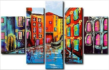 Handmade 5 Pcs Modern Picture On Canvas Building Oil Painting For Living Room Wall Pictures Abstract Venice Landscape 2024 - buy cheap