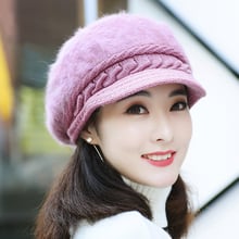 HT1914 Women Autumn Winter Hats Korea Style Rabbit Fur Newsboy Caps Beret Hat Ladies Solid Knitted Hats Casual Warm Women Berets 2024 - buy cheap