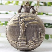 US statue of liberty Bronze antiques anaglyphs Modern clock woman and mens Necklace pocket watches gift 2024 - buy cheap