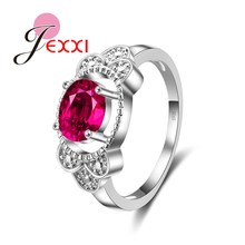 Sólido 925 prata esterlina estilo vintage vermelho cristal cúbico zircônia anéis de dedo para feminino aniversário bijoux 2024 - compre barato