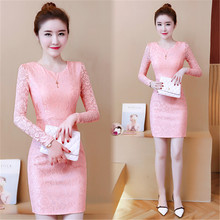 2019 Autumn Vintage Lace Dress Slim Sexy Fashion Hollow Out Mini Dresses Long Sleeve Casual Party Elegant Dress Vestidos M192 2024 - buy cheap