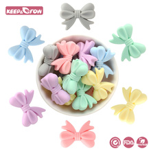 Keep&Grow 10pcs BPA Free Silicone Bow Beads Food Grade Baby Teethers Chewable Baby Teething Beads DIY Pacifier Chain Pendant 2024 - buy cheap