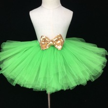Cute Girls Green Tutu Skirt Baby Fluffy Tulle Skirts Ballet Tutu Pettiskirts with Gold Sequin Bow Kids Birthday Party Skirt 1Pcs 2024 - buy cheap