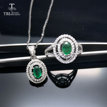 TBJ, 100% natural zambia green 1ct emerald pendant ring jewelry set in 925 sterling silver with gift box for women as best gift 2024 - buy cheap