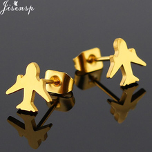 Jisensp золотые серьги-гвоздики из нержавеющей стали для женщин, модные минималистичные серьги самолеты ручной работы 2024 - купить недорого