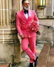 Fashionable Double Breasted Hot Pink Groom Tuxedos Groomsmen Peak Lapel Mens Suits Blazers (Jacket+Pants+Tie) W:954 2024 - buy cheap