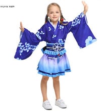 Kimono de cosplay para niñas, ropa tradicional japonesa, albornoz, camisón, disfraz de Halloween, vestido de fiesta de escenario 2024 - compra barato