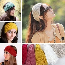 Malha crochê headwear floral bandana botão turbante inverno orelha headwrap elástico faixa de cabelo para acessórios de cabelo largo feminino 2024 - compre barato