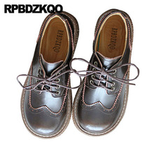 Zapatos anchos de piel auténtica para mujer, planos, Estilo Vintage, Brogue, marrón, chino, primavera, otoño 2024 - compra barato