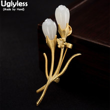 Uglyless Real Solid 925 Sterling Silver Natural Jade Magnolia Pins for Women Evening Dress Brooches Dual Use Flower Pendants 2024 - buy cheap