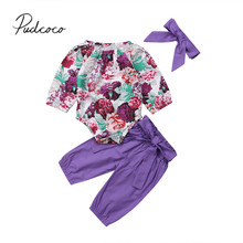 Conjuntos de 3 uds. Para bebé, pelele Floral de manga larga, Tops + Pantalones con lazo + diadema, ropa informal para otoño e invierno, 2018 2024 - compra barato