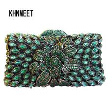 LaiSC Handmade Women Handbag Green Diamante Evening Bag Crystal Clutch Purse Rose Flower Hollow Out Mini Party Wedding Bag SC230 2024 - buy cheap