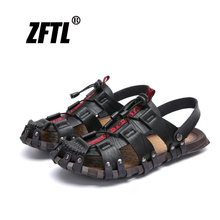 ZFTL-Sandalias de piel auténtica para hombre, zapatos informales hechos a mano para exteriores, para la playa, para verano, 061 2024 - compra barato