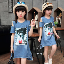 Children Dresses For Girls Denim Dress Summer Short Sleeve Strapless Dress Girls Clothing 4 6 8 10 12 Years Kids Denim T-Shirts 2024 - buy cheap