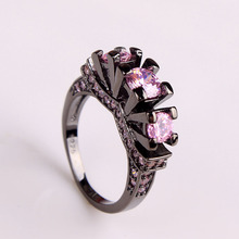 Hainon Black Gold Color Ring for Women Wedding Rings Paved AAA Pink Cubic Zircon Fashion Vintage Gift Jewelry Finger Rings 2024 - buy cheap