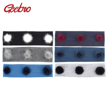 Geebro 5.5cm Girls's Headband with Mink Fur Pompom Spring Cotton Flat Headbands with for Girls Turban Spa Hair Accessories DQ702 2024 - buy cheap