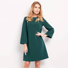 Minimalist Elegant Flare Sleeve Autumn Dress 2017 Woman Solid Casual Long Sleeve O-Neck Loose Straight Dresses 2024 - buy cheap