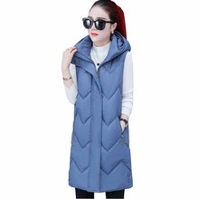 2019 Fashion Autumn and Winter Down cotton vest jacket Women Sleeveless Hooded Outerwear Students Thicken Long Waistcoat G536 2024 - buy cheap