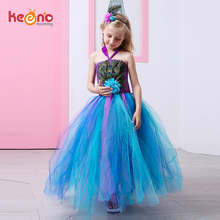 Vestido de tutú con plumas de pavo real para niña, traje de fiesta con accesorios de Navidad para Halloween, desfile, boda, glamour 2024 - compra barato