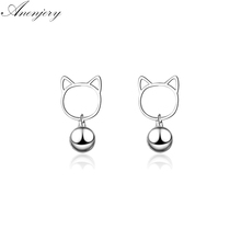 ANENJERY 925 Sterling Silver New Cute Fashion Cat Bell Earrings For Women Christmas Gift S-E674 2024 - buy cheap
