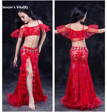 New Girls Professional Belly Dancing Clothes Luxury Sleeveless Top+lace Split Sirt 2pcs Child Dance Set kids belly dance suit 2024 - buy cheap