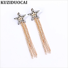 Kuziduocai novo! Brincos com pingente de strass, joias finas da moda, 2.2*8.6 cm, de cobre, estrela, corrente, borla, para mulheres, meninas, presentes 2024 - compre barato