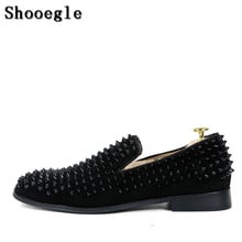 SHOOEGLE Blue Suede Studded Spikes Moccasins Shoes Mens Smocks Slipper Casual Shoes Men Party Dress Apartments Loafers Shoes 2024 - buy cheap