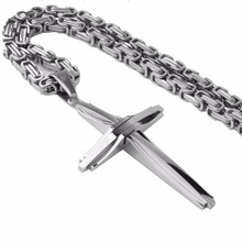 Silver Color Stainless Steel Cross Pendant 5mm Byzantine Chain Necklace Mens Womens Boys Fashion Jewelry 2024 - buy cheap