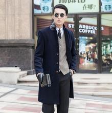 Мужское шерстяное пальто с длинным рукавом, черное, хаки, приталенное пальто на одной пуговице, синее зимнее пальто 9XL 2024 - купить недорого