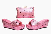 Top sale pink  women platform shoes with crystal decoration african shoes match handbag set for dress X17,heel 7CM 2024 - buy cheap