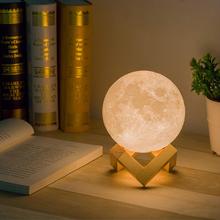 DSstyles simulación 3D LUZ DE Noche de Luna, 3 LEDs USB recargable Luz de luna lámpara de escritorio con Base de madera 2024 - compra barato