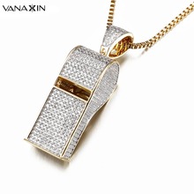 VANAXIN-collar con forma de silbato para hombre, colgantes de Color dorado/plateado con piedra de circonia cúbica AAA +, joyería de calidad alta para fiesta de Hip Hop 2024 - compra barato