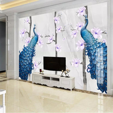 wellyu Custom wallpaper 3D murals modern new Chinese oil painting magnolia peacock marble living room TV background wall paper 2024 - buy cheap