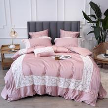 Juego de cama de algodón de lujo, ropa de cama clásica de encaje, bordado, sedoso, Sábana de cama, fundas de almohada, tamaño Queen y King, 4/6/7 Uds. 2024 - compra barato