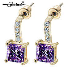 Cxwind Charms White/Purple Square Crystal Zircon Earring Unique Design Piercing Stud Earrings for Women Girl Gift Jewelry 2024 - buy cheap
