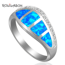 ROLILASON Gorgeous Rings for women AAA White Zircon  Jewelry Blue Fire Opal silver color plated Rings USA Size #6#7#8#9 OR685 2024 - buy cheap