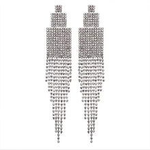 Luxury Clear Rhinestone Diamante Drop Earrings Crystal Square long Tassel Earrings Big Dangle Earrings For Women 2024 - buy cheap