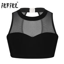 Kids Girls Dance Ballerina Stretch Mesh Splice Sweetheart Chest Tanks Bra Tops Crop Top Gymnastics Leotard Ballet Dance Tops 2024 - buy cheap