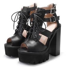 super high quality woman real leather open toe high platform chunky high heel sandal belt buckle lace up platform sandal woman 2024 - buy cheap