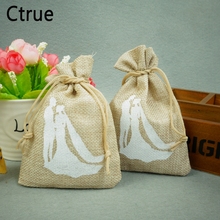 24pcs/Lot 9*13CM Lovers Burlap Favor Bags Vintage Rustic Favor Wedding Candy Bags Linen Gifts Pouch Favor Bags 2024 - buy cheap