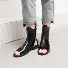 YMECHIC 2019 New Fashion Patent PU Chunky Heels Peep Toe Slingbacks Low Heel Ladies Shoes Summer Gladiator Sandal Ankle Boots 2024 - buy cheap